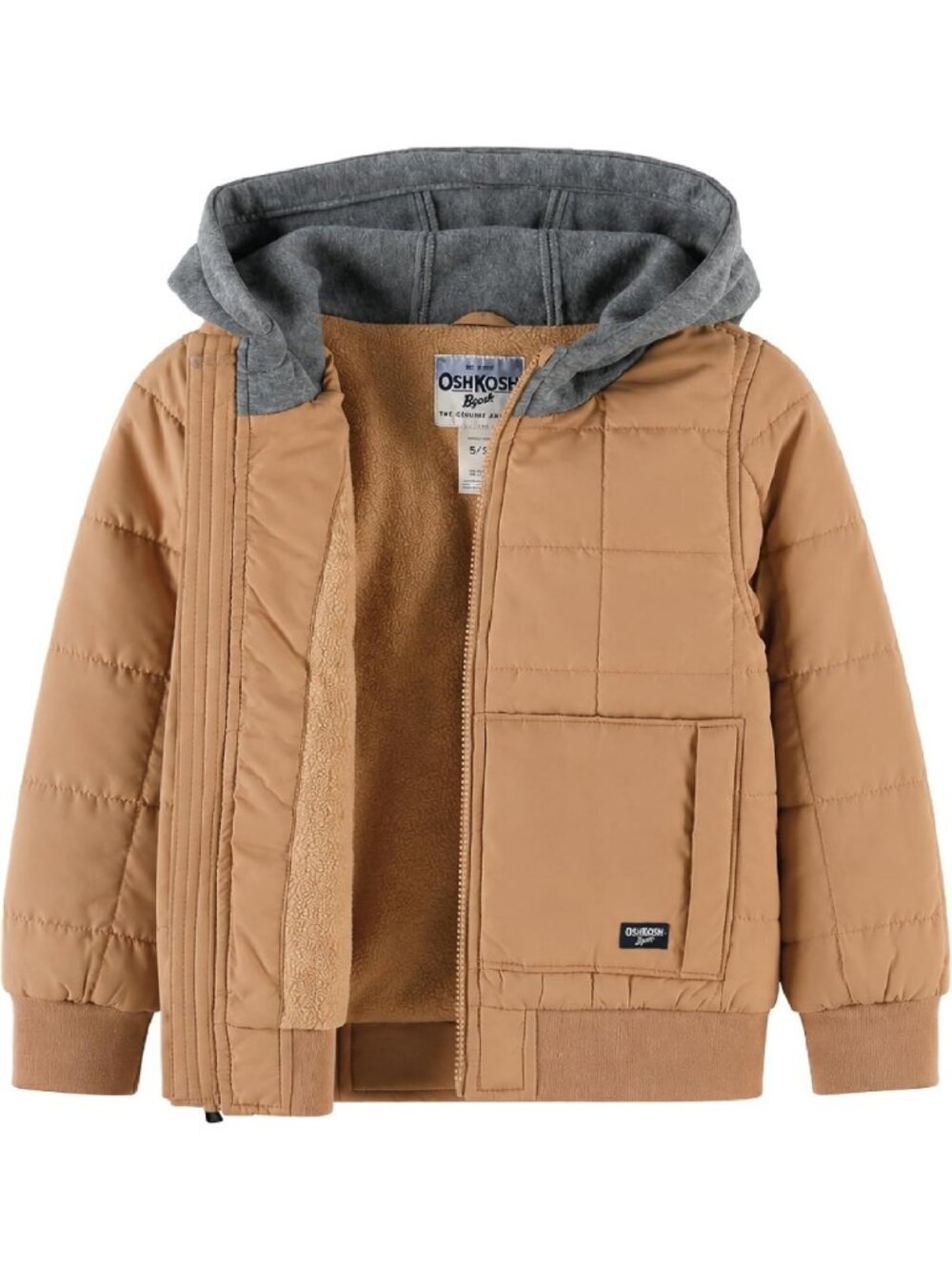 Quilted Midweight Full Zip Jacket for Boys with Cozy Sweatshirt Hood